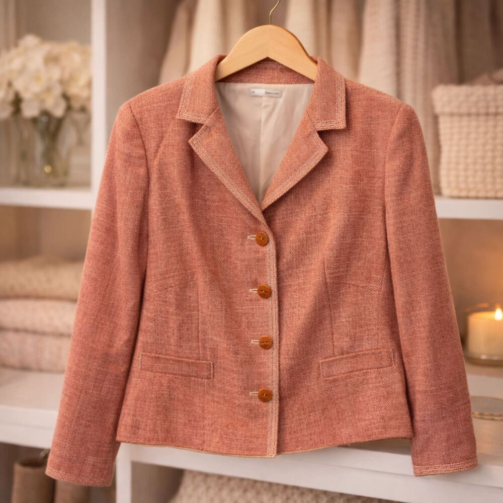 Vintage Trixi Schober Pink Tweed Wool Blazer German Designer Luxe Jacket 16